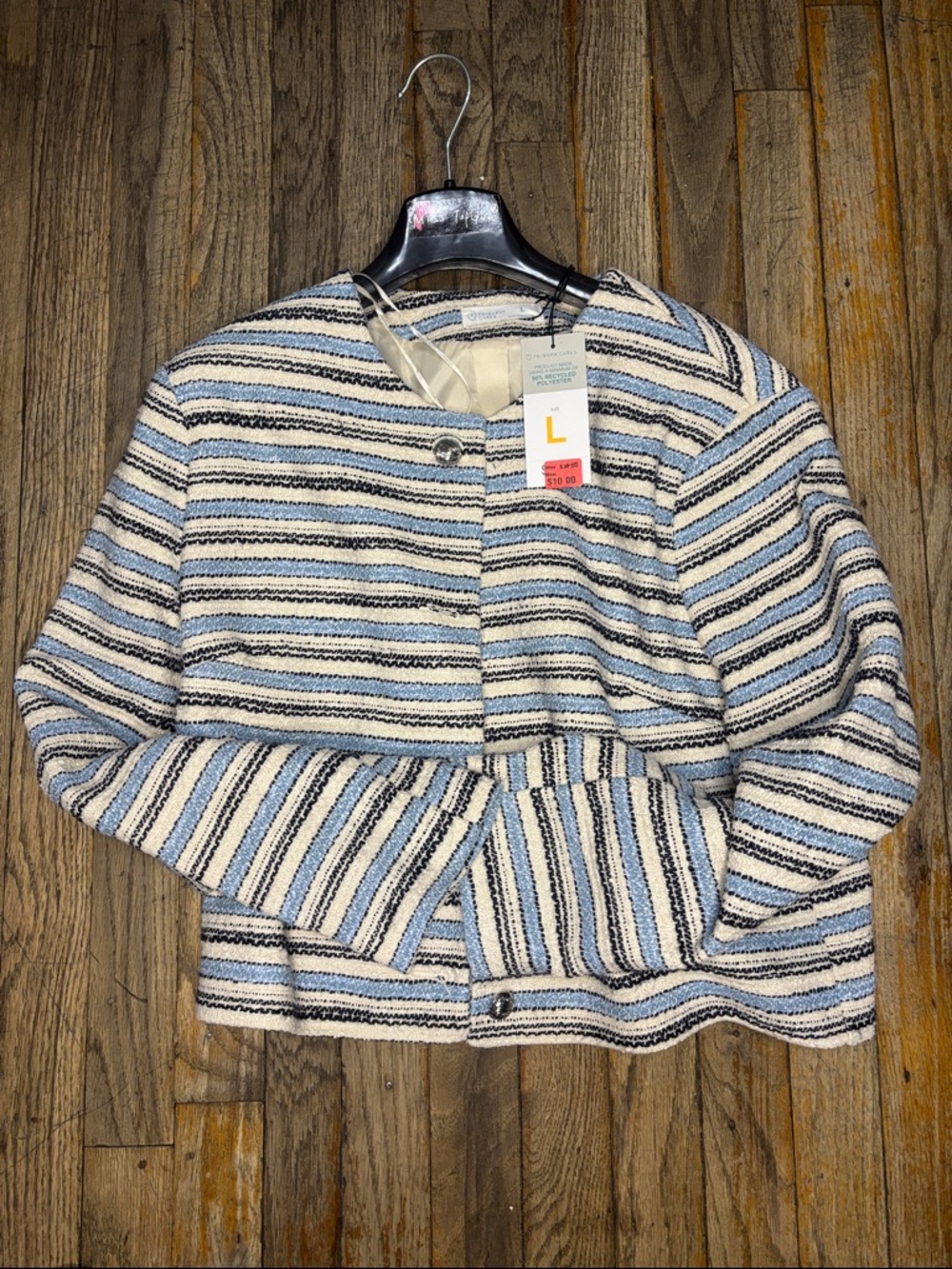 Primark Cream, Light Blue & Navy Striped Cropped Jacket